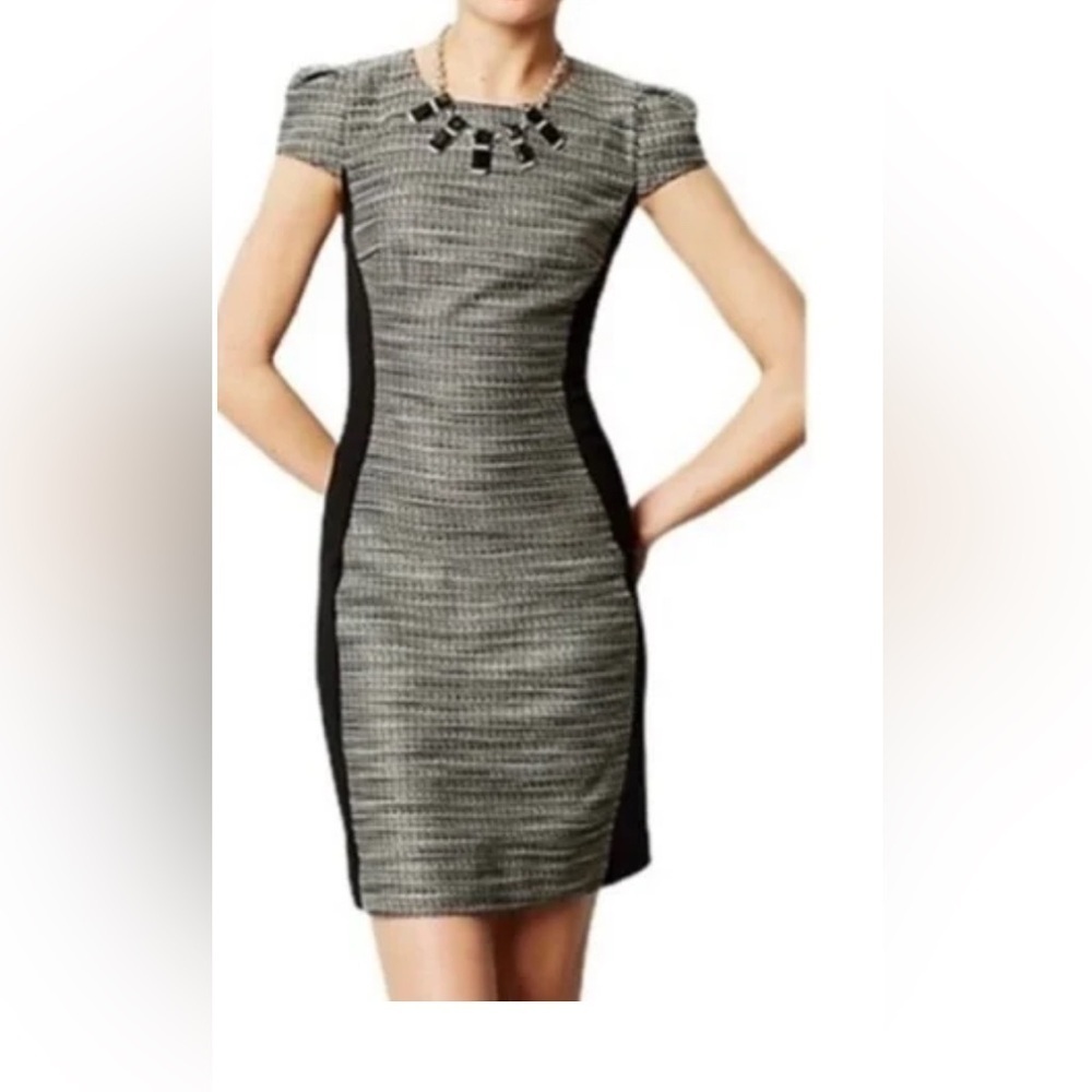 Anthropologie Moulinette Soeurs tweed cap sleeve dress 12 office holiday